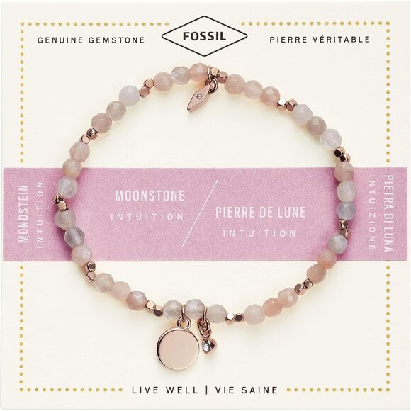 Women\'s Rose Gold Stainless Steel Moonstone Beaded Bracelet